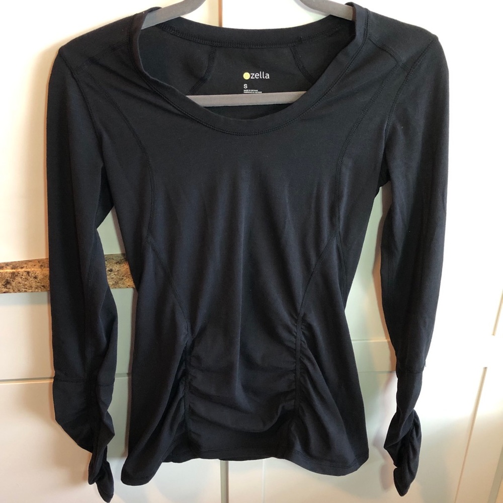 Zella Black Ruched Ling Sleeve Top Small